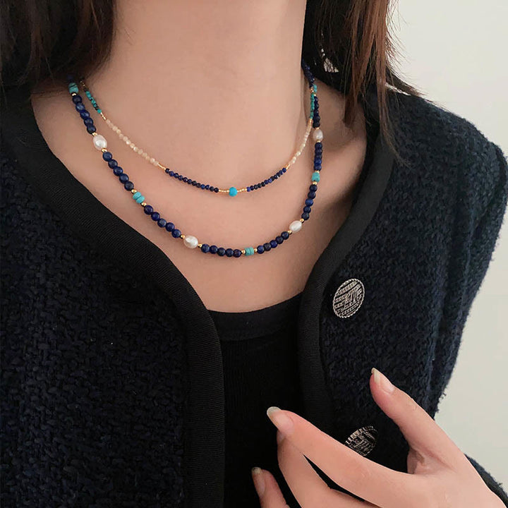 Collar de cuentas de lapislázuli natural azul Klein de Olivenorma