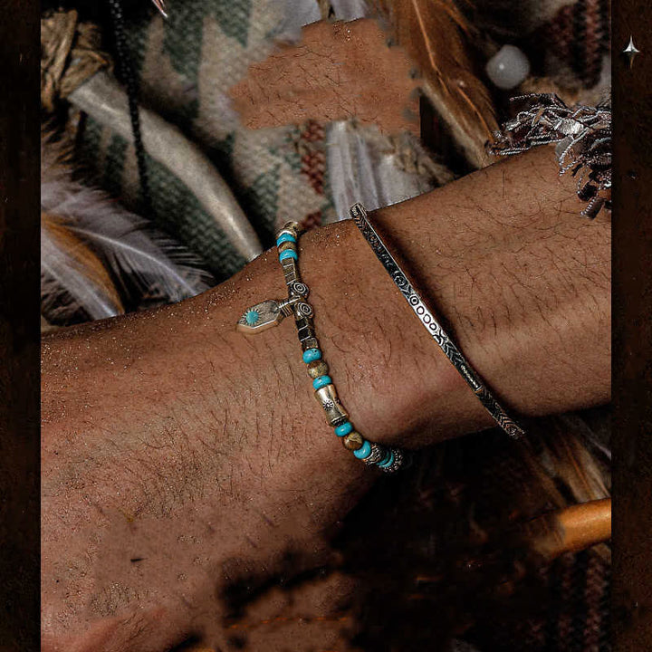 Pulsera de cuentas de jaspe con imagen turquesa "Tribal Secrets" de Olivenorma 