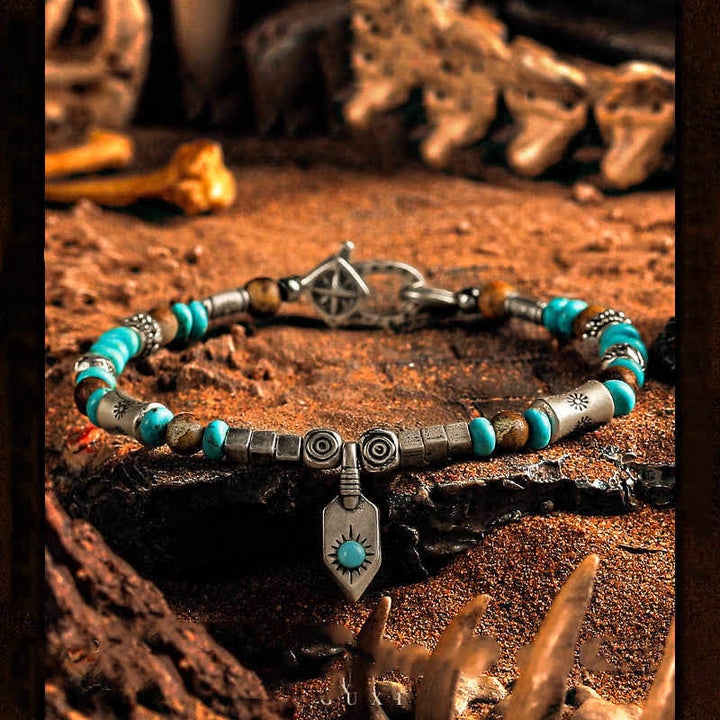 Pulsera de cuentas de jaspe con imagen turquesa "Tribal Secrets" de Olivenorma 