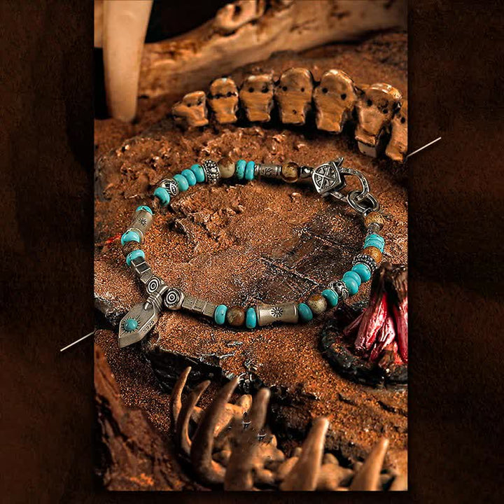 Pulsera de cuentas de jaspe con imagen turquesa "Tribal Secrets" de Olivenorma 