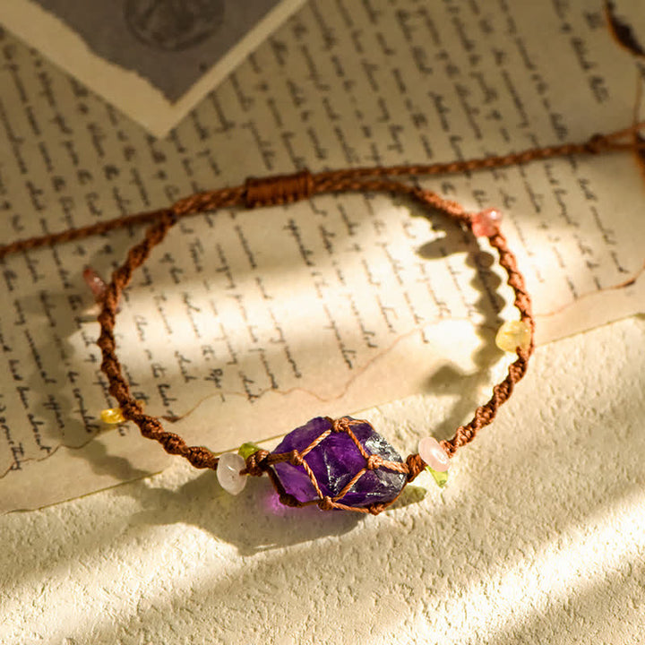 Pulsera trenzada con flores de cristal natural hecha a mano de Olivenorma 
