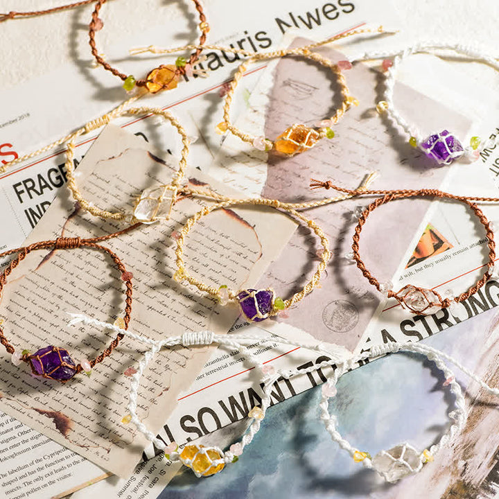 Pulsera trenzada con flores de cristal natural hecha a mano de Olivenorma 