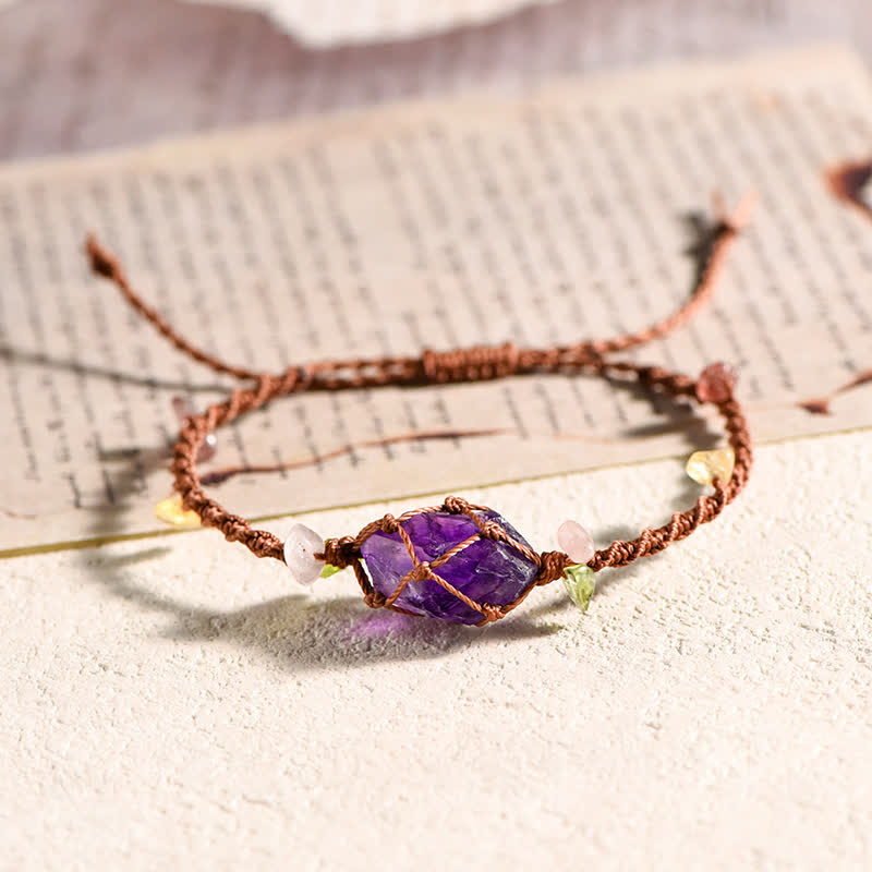 Pulsera trenzada con flores de cristal natural hecha a mano de Olivenorma 