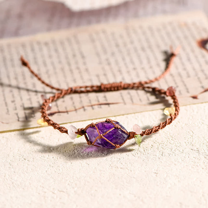 Pulsera trenzada con flores de cristal natural hecha a mano de Olivenorma 