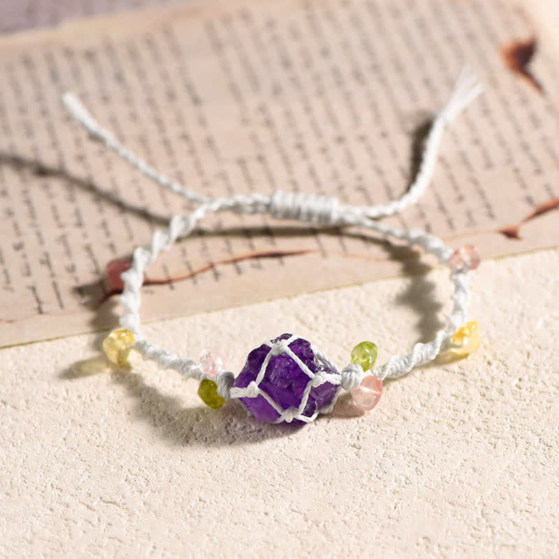 Pulsera trenzada con flores de cristal natural hecha a mano de Olivenorma 