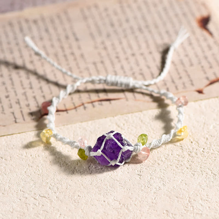 Pulsera trenzada con flores de cristal natural hecha a mano de Olivenorma 