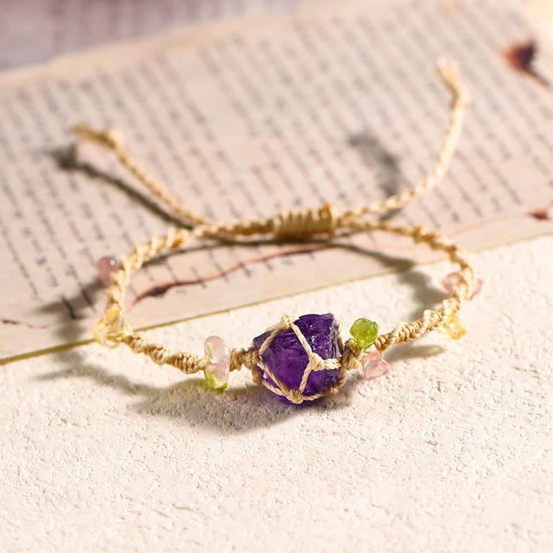 Pulsera trenzada con flores de cristal natural hecha a mano de Olivenorma 