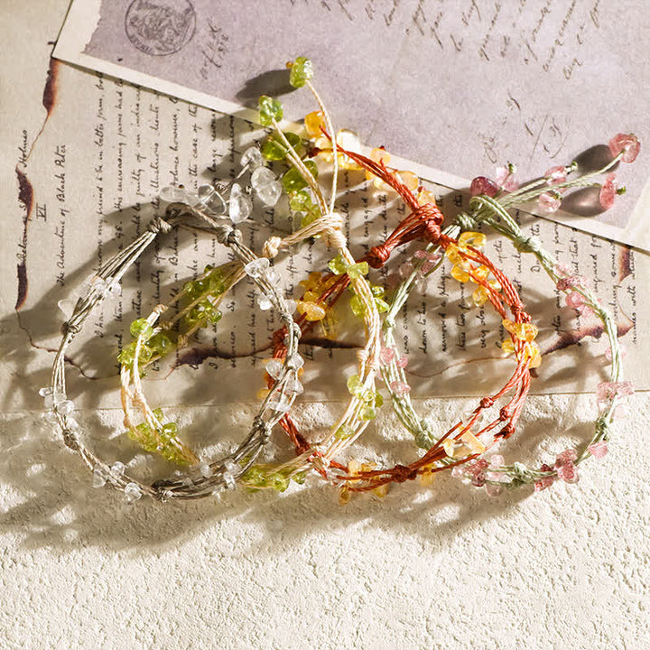 Pulsera trenzada con flores de cristal triturado natural de Olivenorma