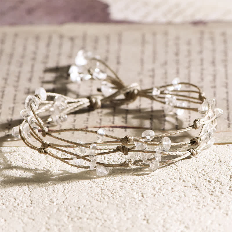 Pulsera trenzada con flores de cristal triturado natural de Olivenorma