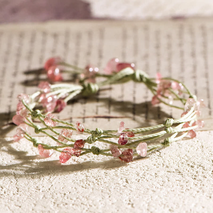 Pulsera trenzada con flores de cristal triturado natural de Olivenorma