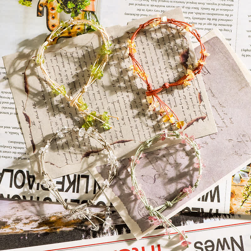 Pulsera trenzada con flores de cristal triturado natural de Olivenorma
