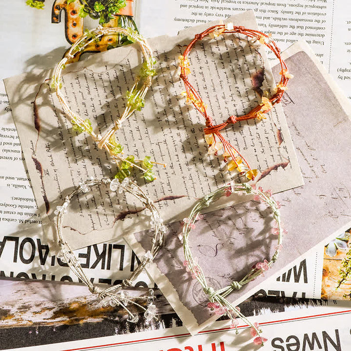 Pulsera trenzada con flores de cristal triturado natural de Olivenorma