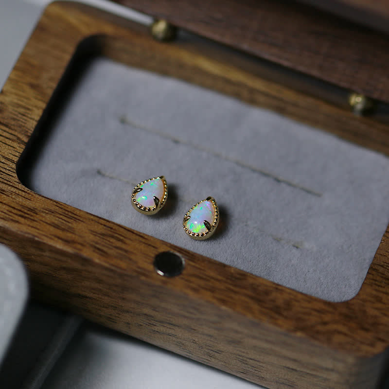 Pendientes y collar con colgante de gota de agua de ópalo natural de Olivenorma