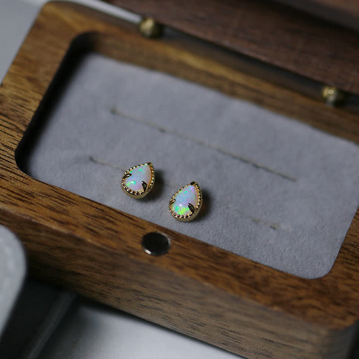Pendientes y collar con colgante de gota de agua de ópalo natural de Olivenorma