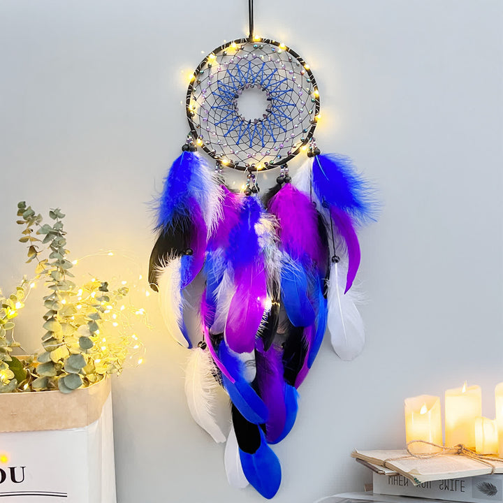 Atrapasueños azul y morado con cuentas de amatista de Olivenorma