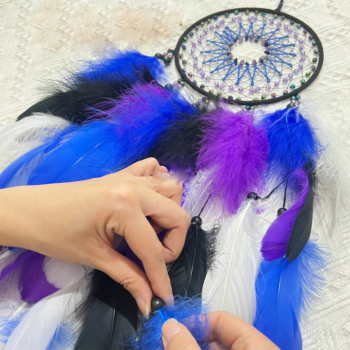 Atrapasueños azul y morado con cuentas de amatista de Olivenorma