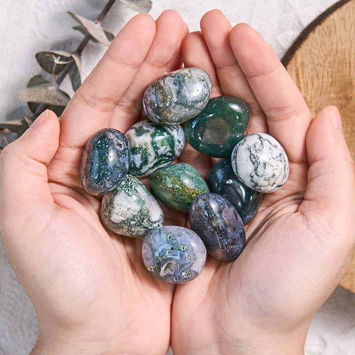 Piedra pulida curativa de ágata musgosa natural auténtica de Olivenorma