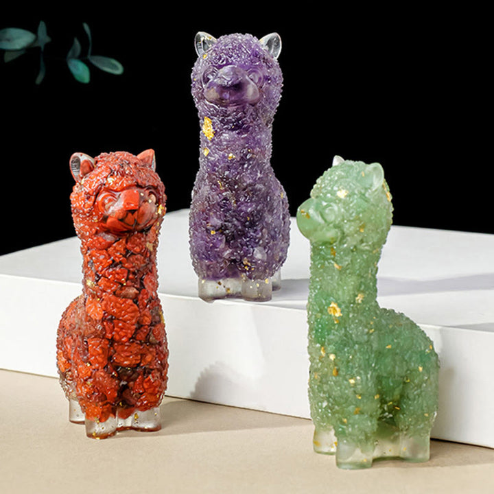 Estatua de alpaca de piedra natural de Olivenorma , decoración con piedras preciosas