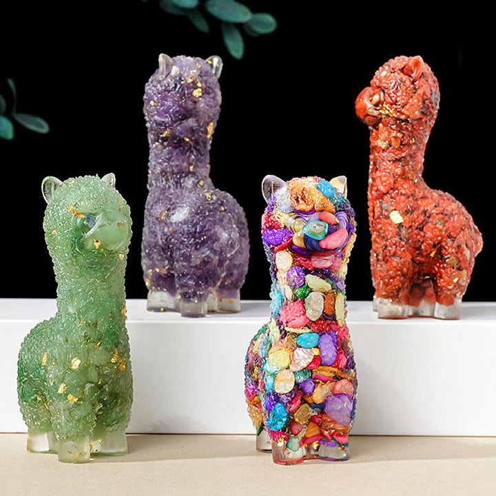Estatua de alpaca de piedra natural de Olivenorma , decoración con piedras preciosas