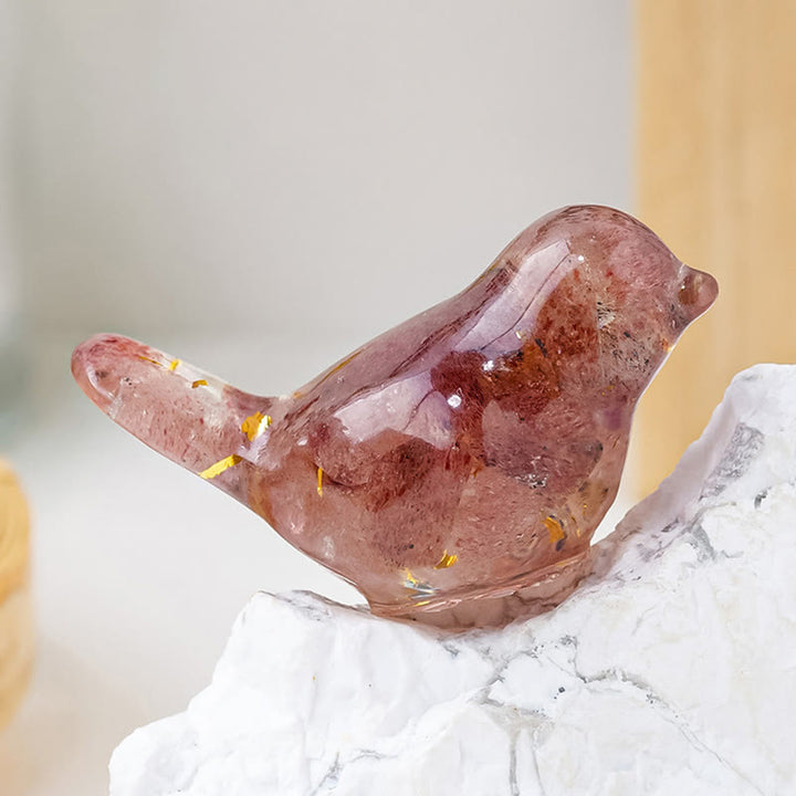 Escultura de pájaro de cristal natural de Olivenorma con piedras preciosas decorativas