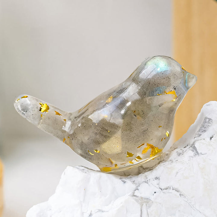 Escultura de pájaro de cristal natural de Olivenorma con piedras preciosas decorativas