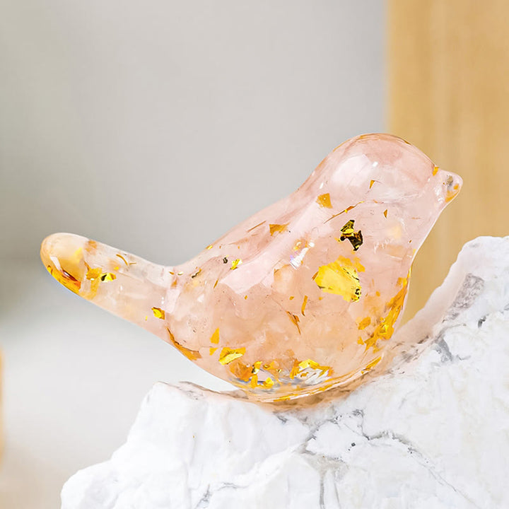 Escultura de pájaro de cristal natural de Olivenorma con piedras preciosas decorativas