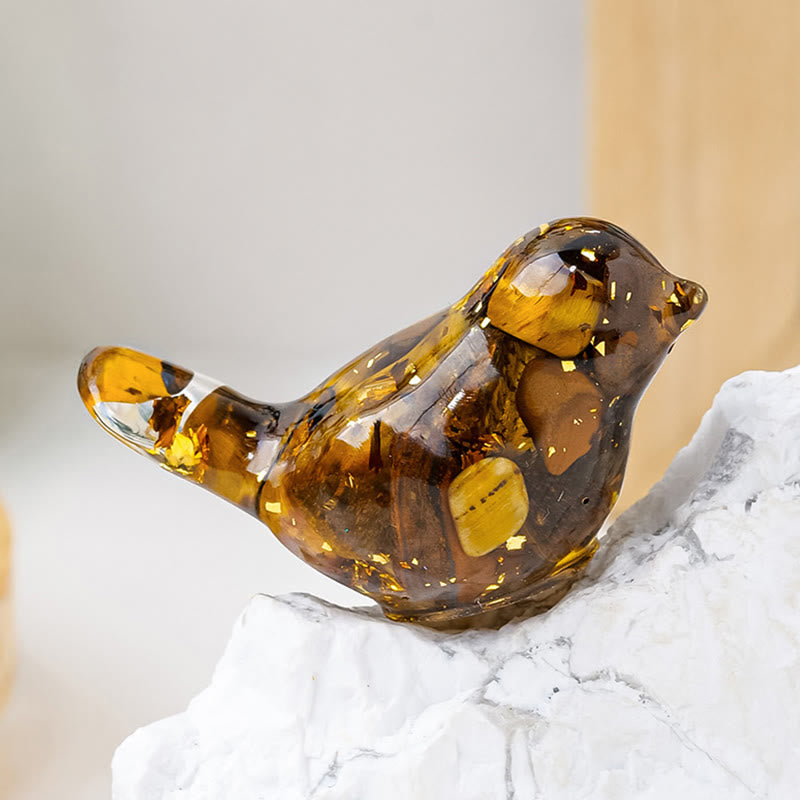 Escultura de pájaro de cristal natural de Olivenorma con piedras preciosas decorativas