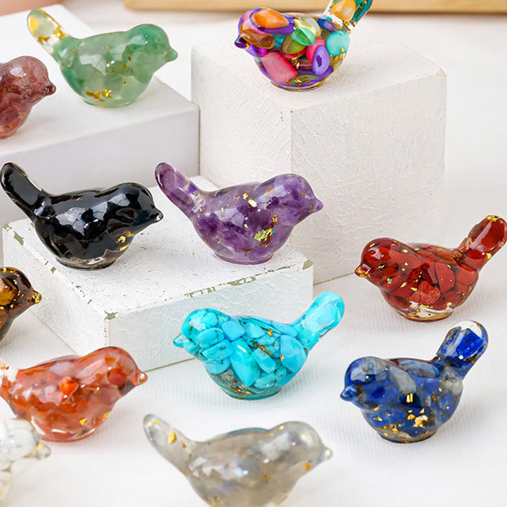 Escultura de pájaro de cristal natural de Olivenorma con piedras preciosas decorativas