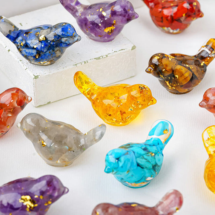 Escultura de pájaro de cristal natural de Olivenorma con piedras preciosas decorativas
