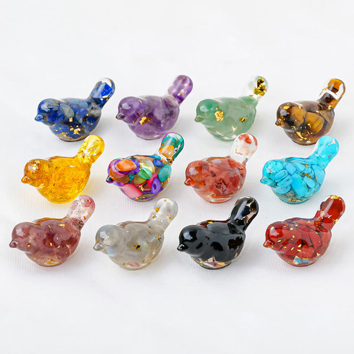 Escultura de pájaro de cristal natural de Olivenorma con piedras preciosas decorativas