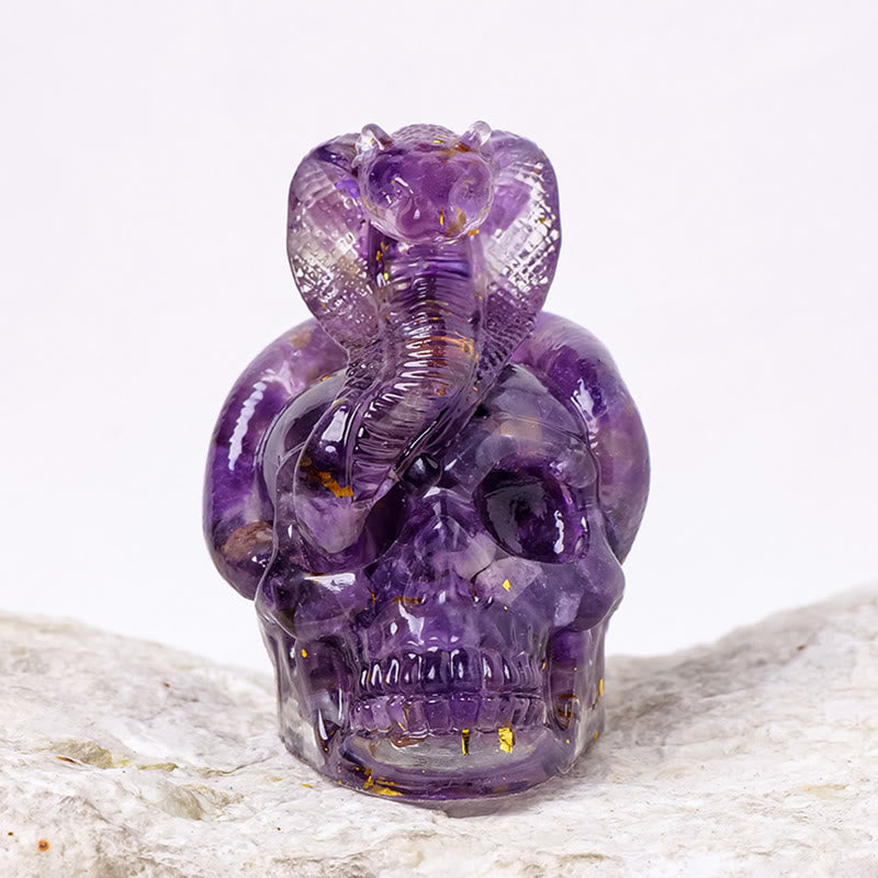 Estatua de calavera de serpiente de piedra real de Olivenorma , decoración con piedras preciosas
