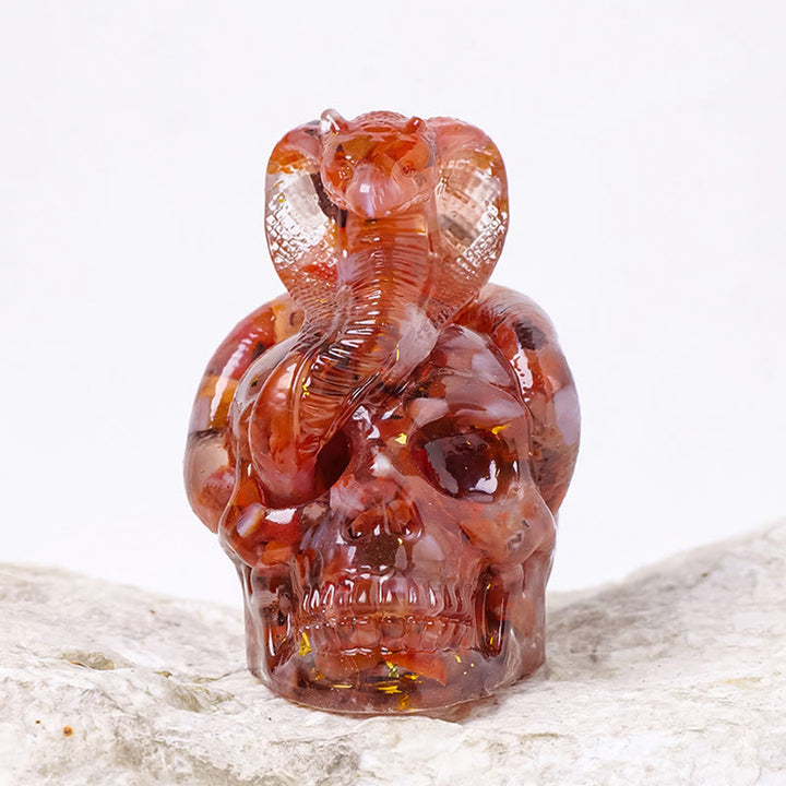 Estatua de calavera de serpiente de piedra real de Olivenorma , decoración con piedras preciosas