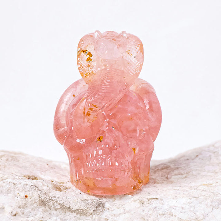 Estatua de calavera de serpiente de piedra real de Olivenorma , decoración con piedras preciosas