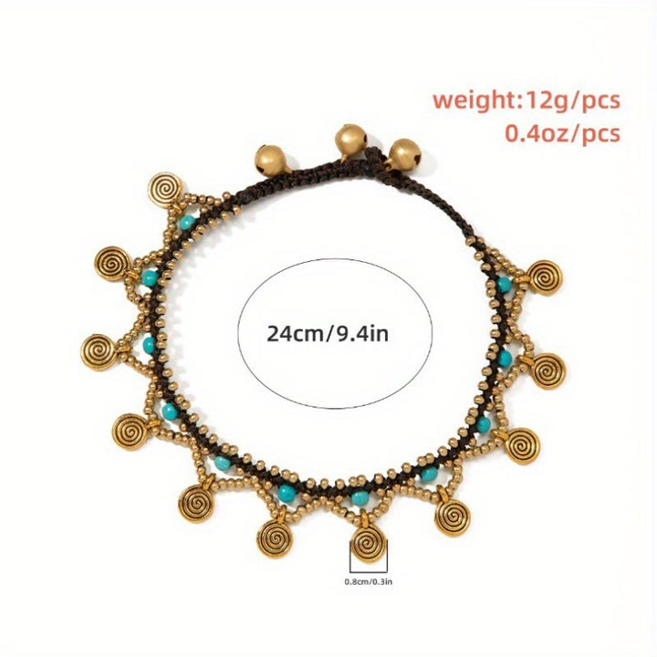 Tobillera tejida con borlas turquesas estilo boho de Olivenorma