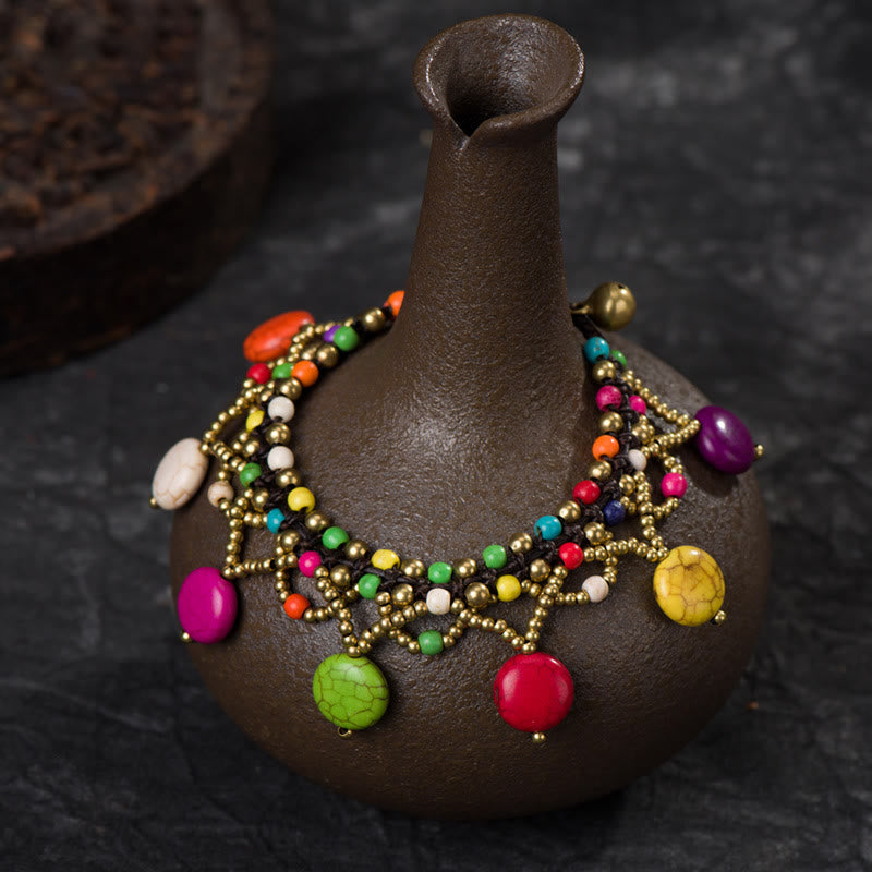 Tobillera con cadena tejida de cuentas en turquesa bohemia de Olivenorma