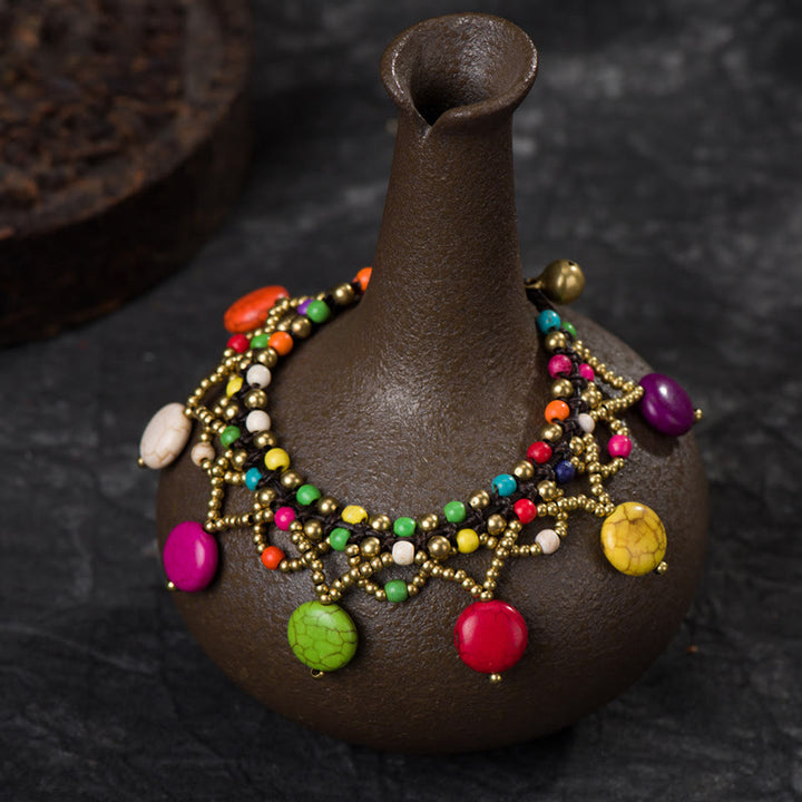 Tobillera con cadena tejida de cuentas en turquesa bohemia de Olivenorma