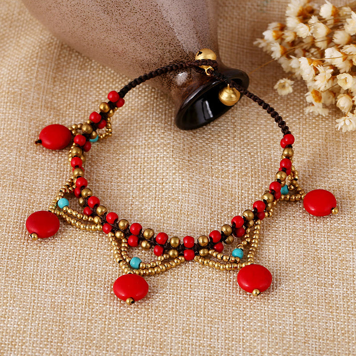 Tobillera con cadena tejida de cuentas en turquesa bohemia de Olivenorma