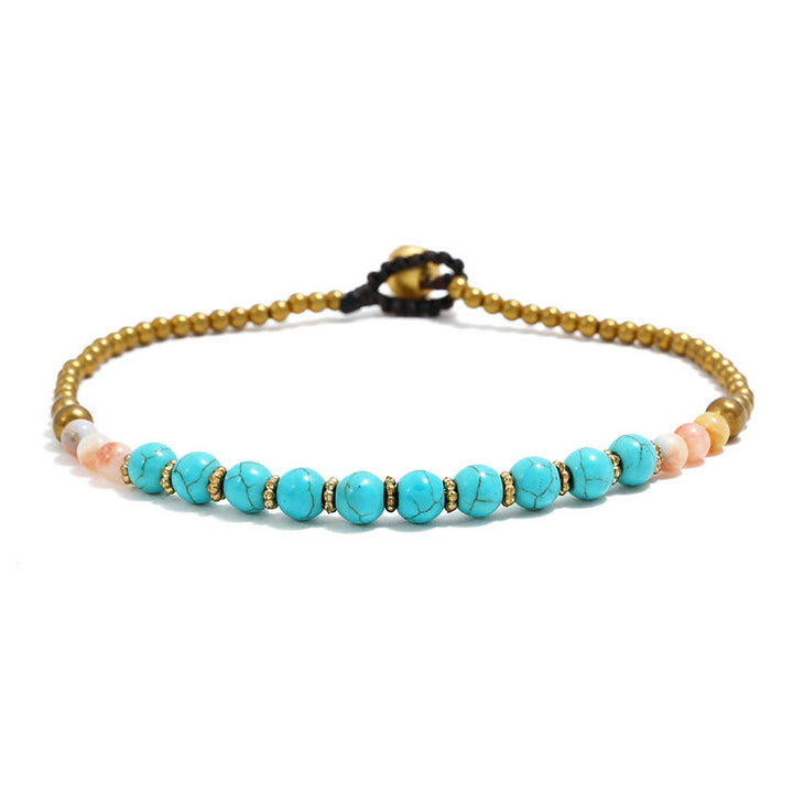 Tobillera con cuentas de gemas turquesas estilo bohemio de Olivenorma