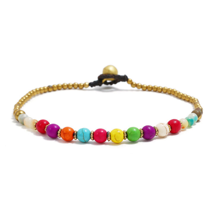 Tobillera con cuentas de gemas turquesas estilo bohemio de Olivenorma