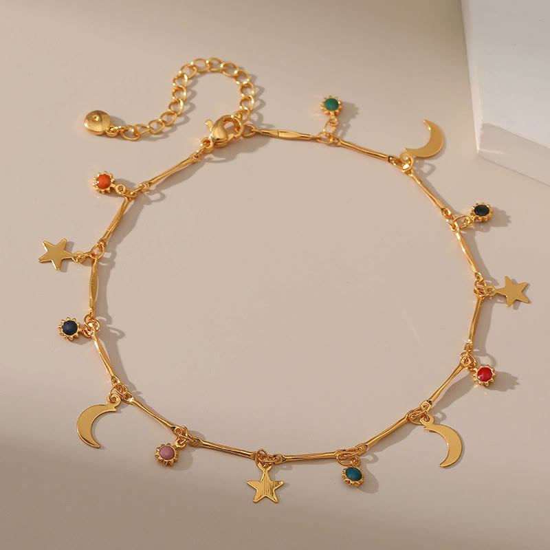 Tobillera con gemas de luna y estrella bañada en oro de 18 quilates de Olivenorma