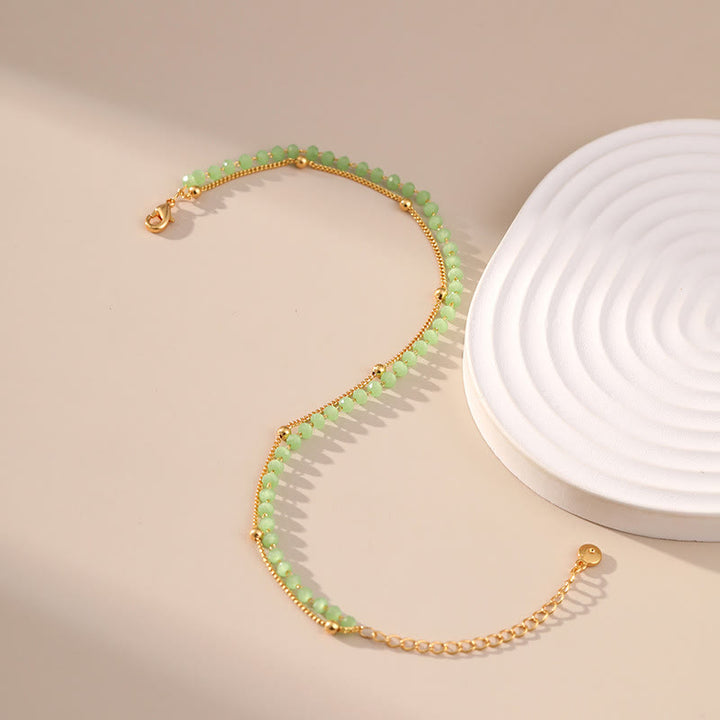 Tobillera con cuentas bañadas en oro y peridoto natural de Olivenorma