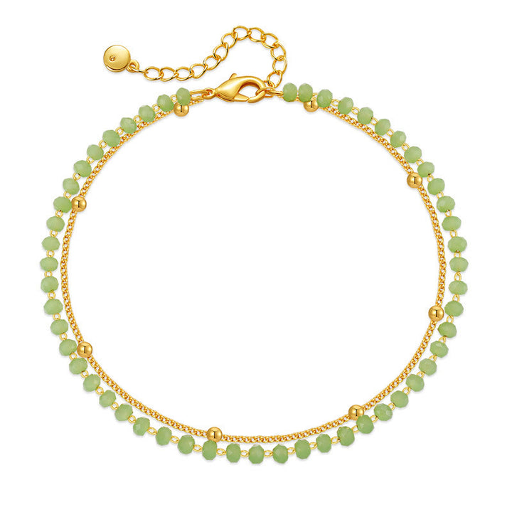 Tobillera con cuentas bañadas en oro y peridoto natural de Olivenorma