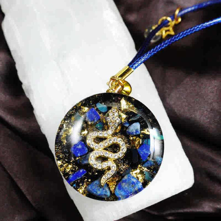 Collar de orgón con obsidiana y lapislázuli natural de Olivenorma