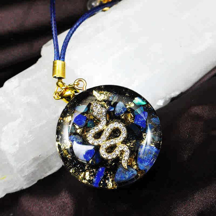 Collar de orgón con obsidiana y lapislázuli natural de Olivenorma