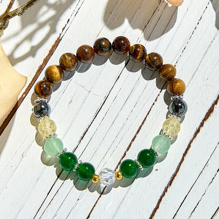 Pulsera de cuentas de aventurina verde y ojo de tigre natural de Olivenorma