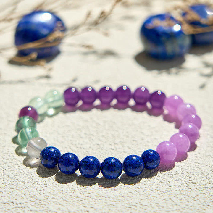 Pulsera de cuentas de fluorita verde, lapislázuli y amatista de Olivenorma