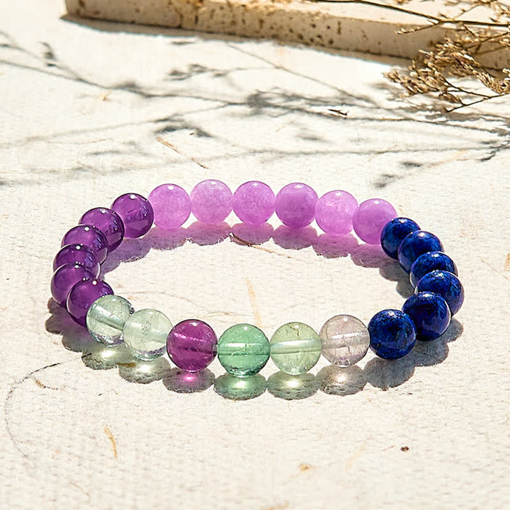 Pulsera de cuentas de fluorita verde, lapislázuli y amatista de Olivenorma
