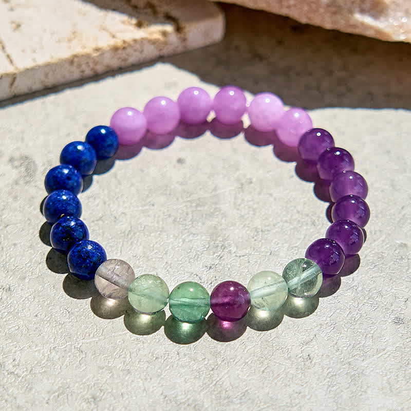 Pulsera de cuentas de fluorita verde, lapislázuli y amatista de Olivenorma