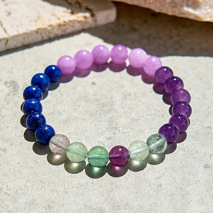 Pulsera de cuentas de fluorita verde, lapislázuli y amatista de Olivenorma