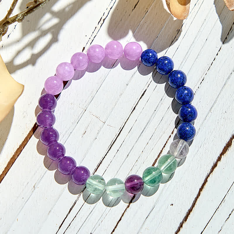 Pulsera de cuentas de fluorita verde, lapislázuli y amatista de Olivenorma